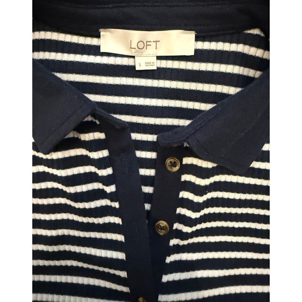 EUC LOFT Women's Navy White Striped Collared Blouse Large - Picture 5 of 7